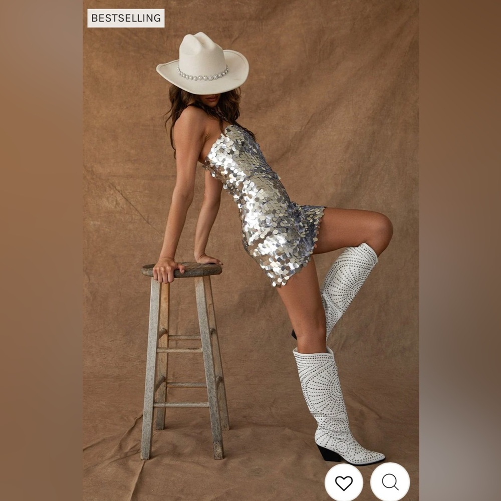 12th Tribe Silver Disco Sequin Mini Dress